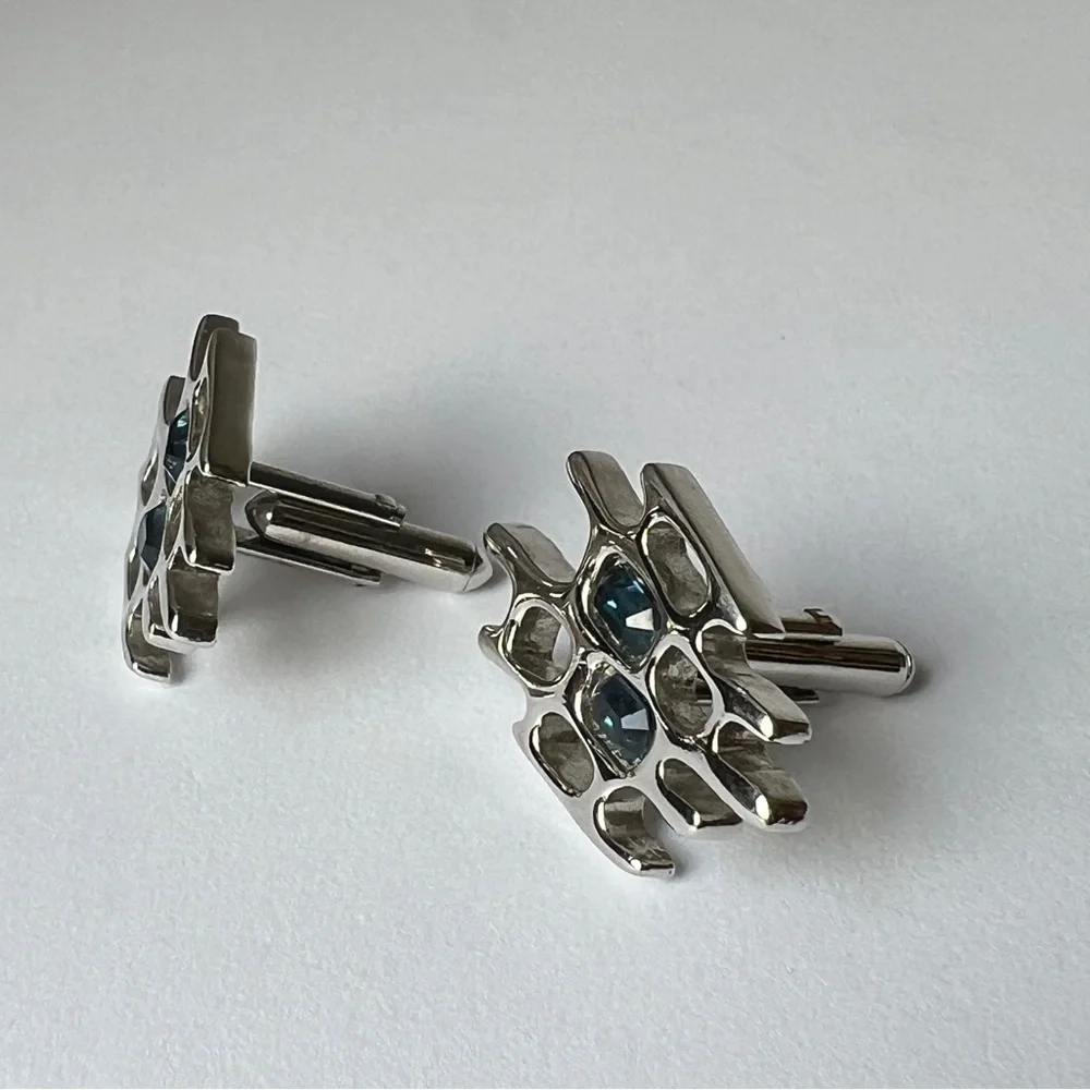Vintage Mid-Century Modern MCM Atomic Cufflinks Silver Blue Accents Unusual